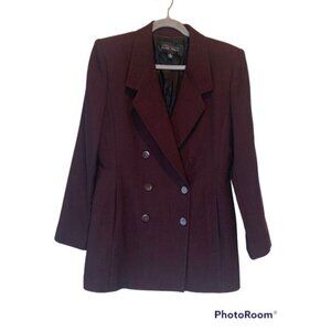 Linda Allard Ellen Tracy Women's Maroon Wool Button-Front Blazer Jacket Size 10